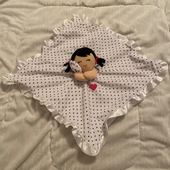 Carter's Girl Doll Black White Polka Dot Satin Rattle Plush Baby Lovey - Picture 2 of 3